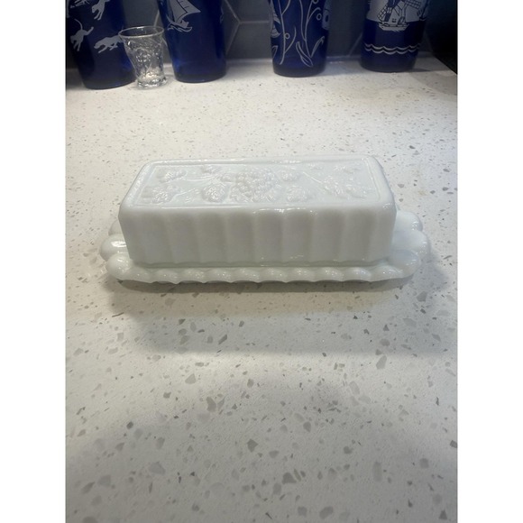 Westmoreland Other - Westmoreland Paneled Grape Butter Dish Mid Century Depression Milk Glass